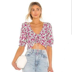 For Love and Lemons Pink and Green Floral Blouse